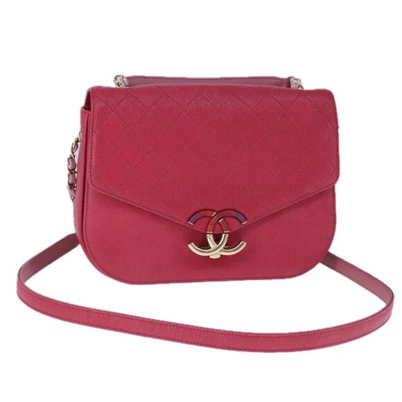 CHANEL Matelasse Chain Shoulder Bag Grained Calf Skin Pink CC Auth PP143A - Picture 1 of 16